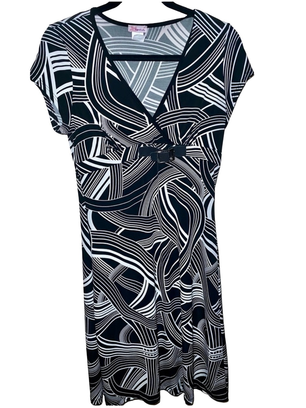 Lipstick Women’s Y2K Geometric Print Short Sleeve Belted Front Dress L